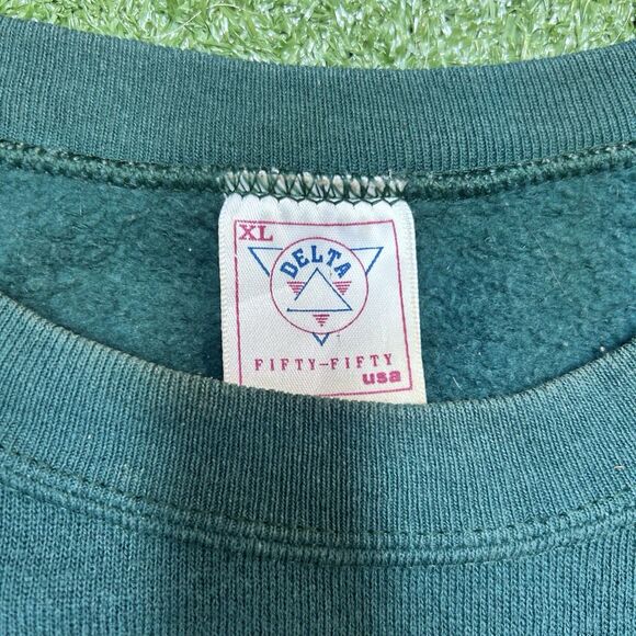 VINTAGE BAH HUMBUG Michigan Size XL DELTA Tag USA GREEN Xmas SWEATSHIRT 90s - Picture 5 of 5
